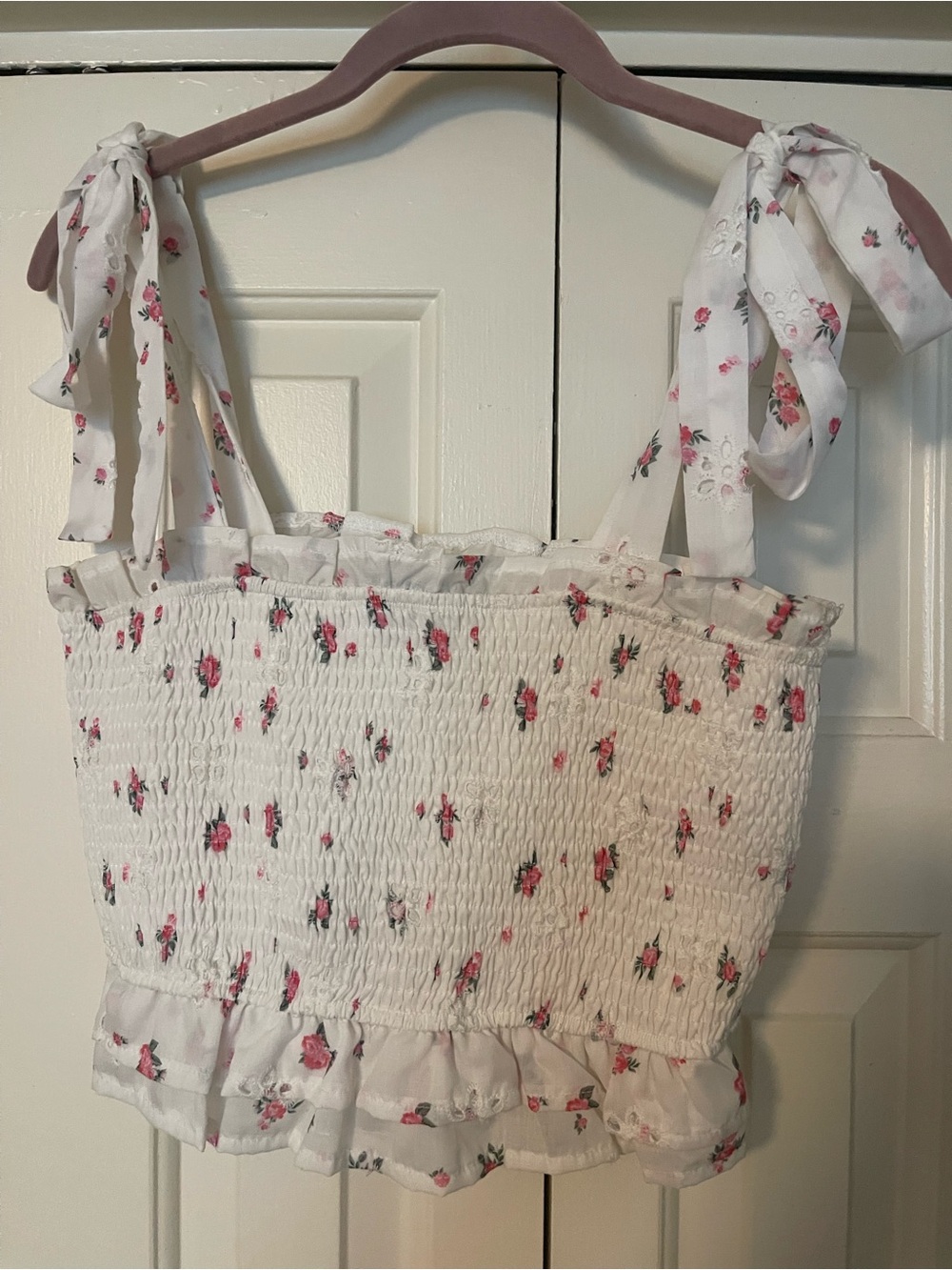 White Floral Eyelet Crop Top